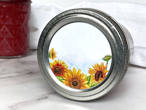 Blank Watercolor Sunflower Canning Labels for mason jar lids | CanningCrafts.com