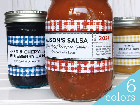 Custom Rectangle Gingham Picnic Canning Labels | CanningCrafts.com
