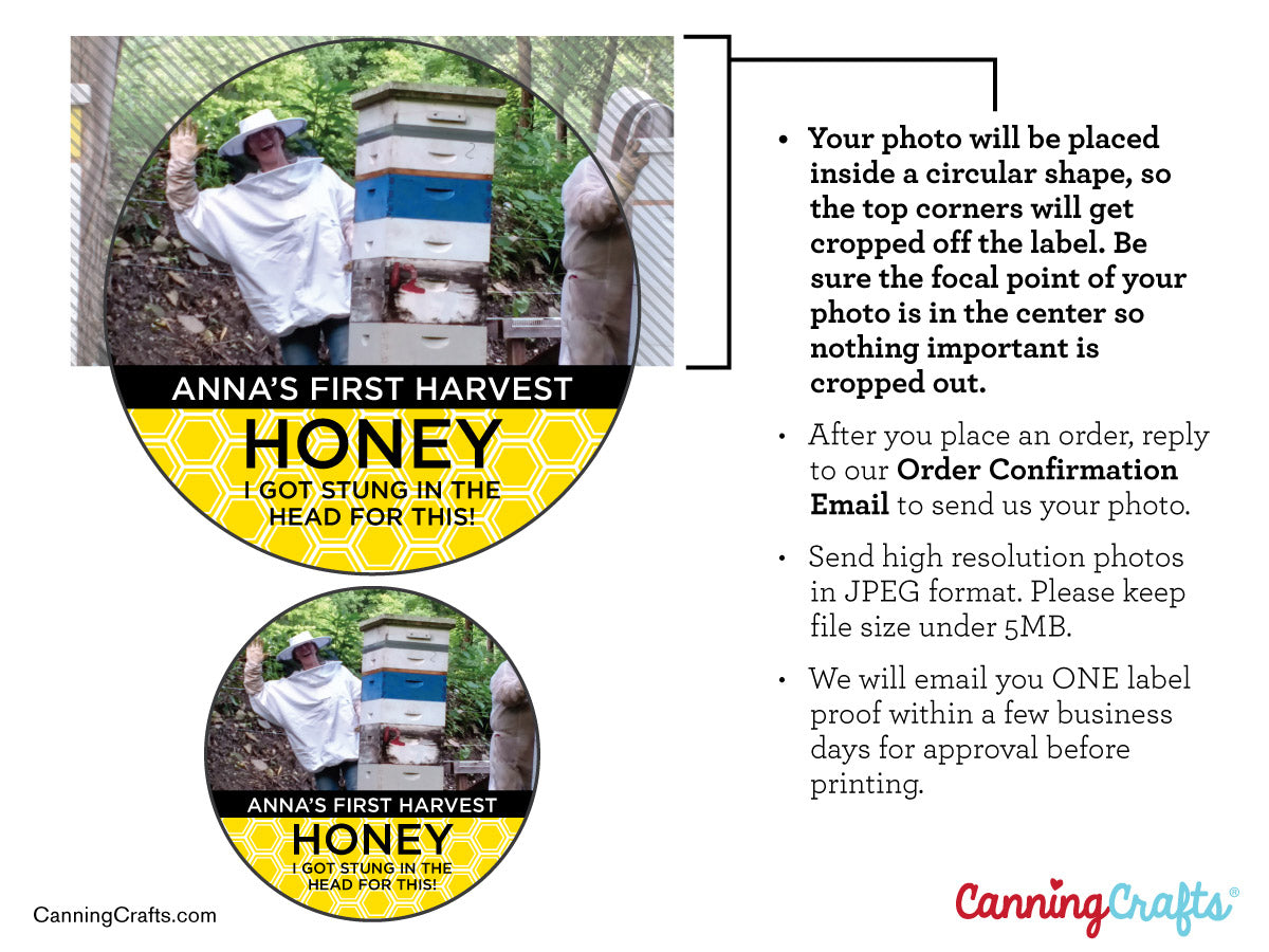 Custom Provide Your Own Photo Honey Labels | CanningCrafts.com