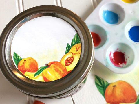 Watercolor Peach Canning Labels for home preserved jam, jelly, preserves, or pie filling | CanningCrafts.com