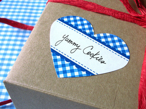 Blue Gingham Heart Labels | CanningCrafts.com