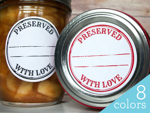 Colorful Stamped Preserved With Love Canning Labels | CanningCrafts.com