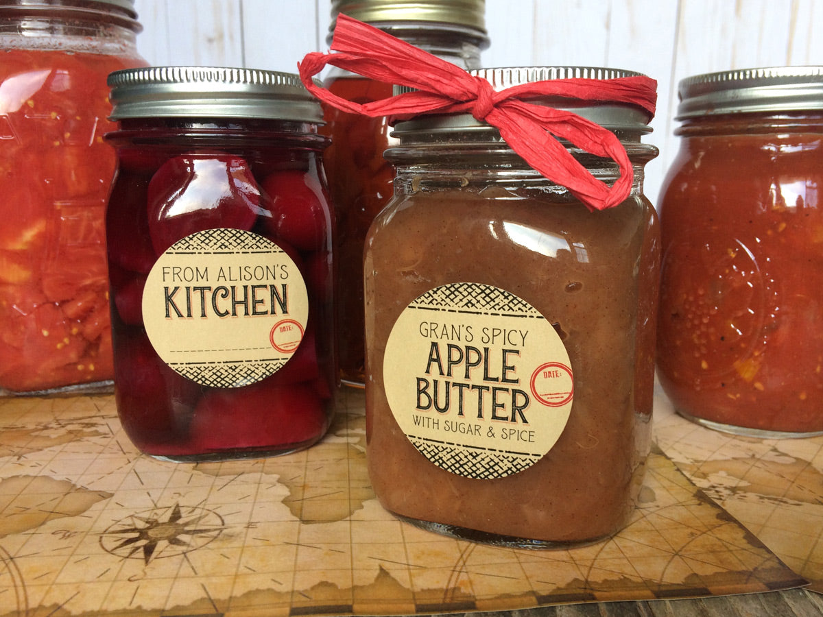 Custom Kraft Flavor Adventures apple butter canning labels | CanningCrafts.com