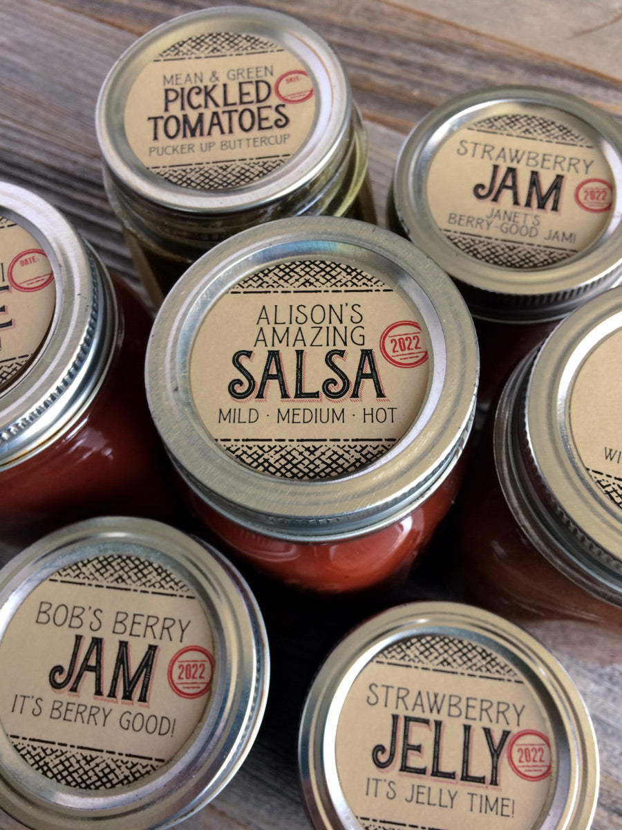 Custom Kraft Flavor Adventures canning labels for salsa, jam, jelly, & tomatoes | CanningCrafts.com