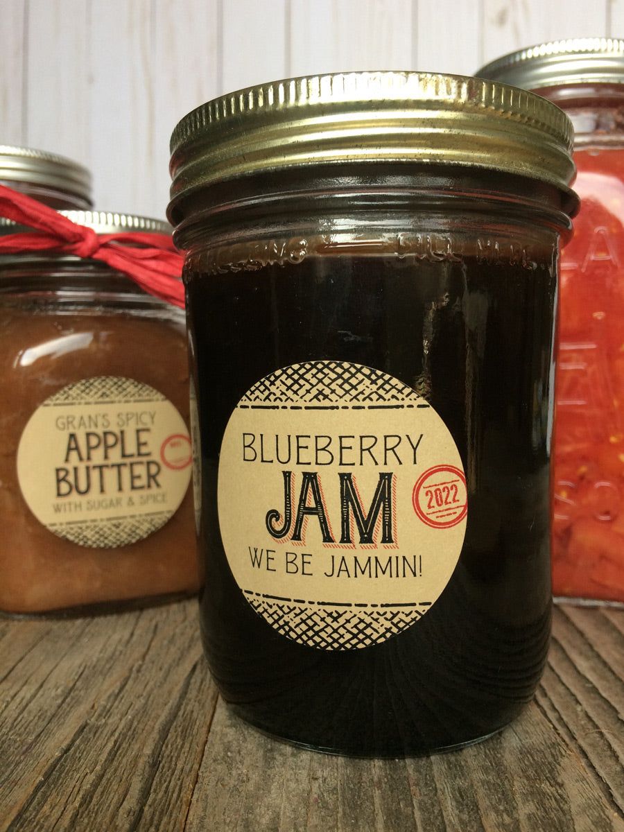 Custom Kraft Flavor Adventures blueberry jam & apple butter canning labels | CanningCrafts.com