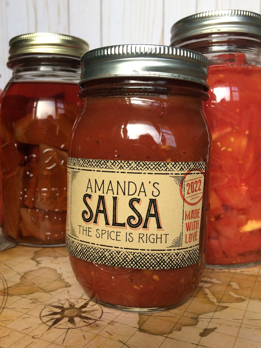 Custom Kraft Flavor Adventures rectangle salsa canning labels | CanningCrafts.com