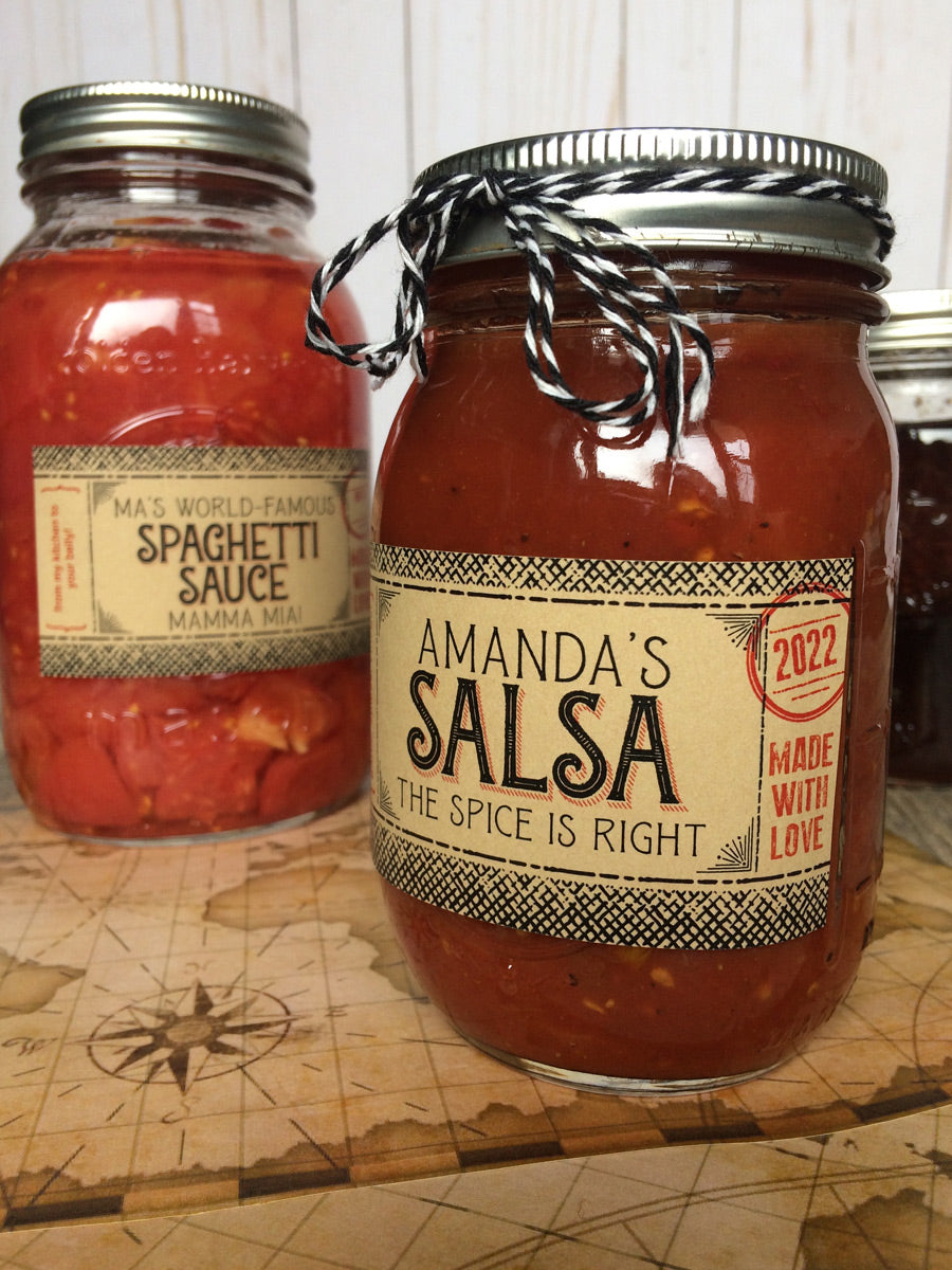 Custom Kraft Flavor Adventures rectangle canning labels for salsa & spaghetti sauce  | CanningCrafts.com