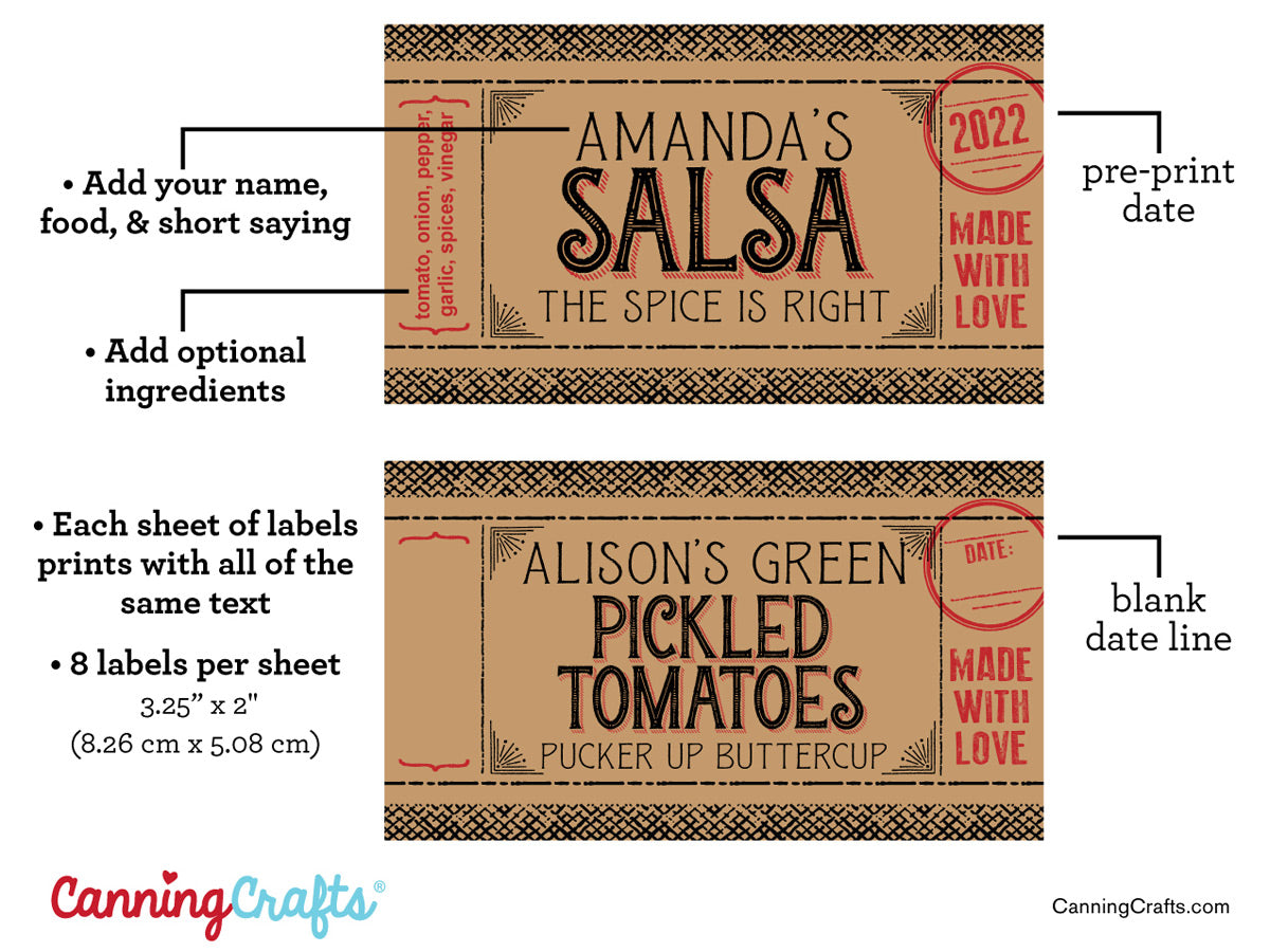 Custom Kraft Flavor Adventures rectangle canning labels | CanningCrafts.com
