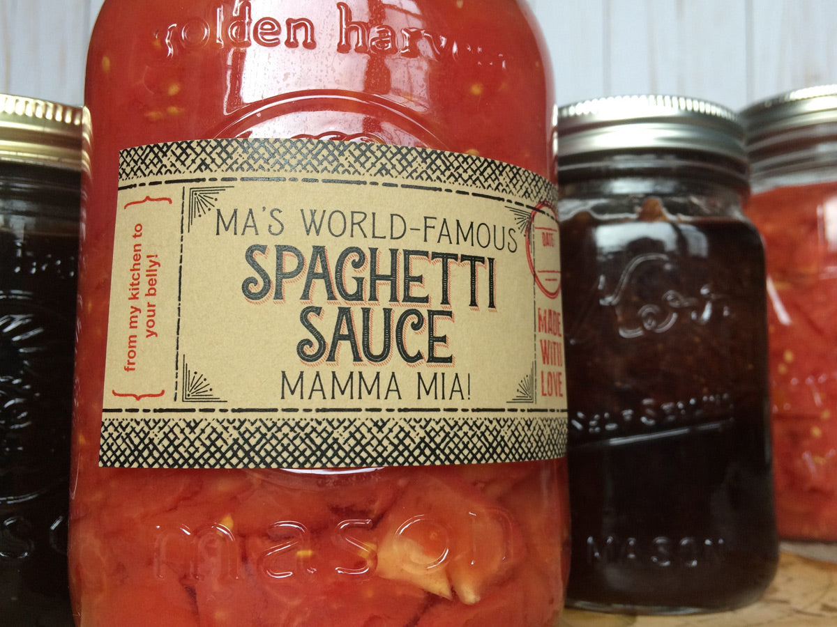 Custom Kraft Flavor Adventures rectangle spaghetti sauce canning labels | CanningCrafts.com