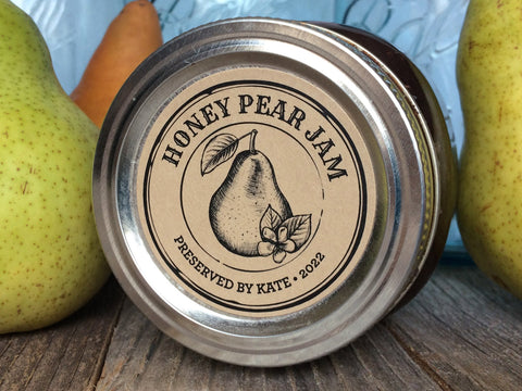 Custom Kraft Apothecary Pear Jam Canning Labels | CanningCrafts.com