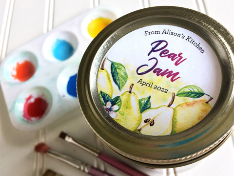 Custom Watercolor Pear Jam Canning Labels | CanningCrafts.com