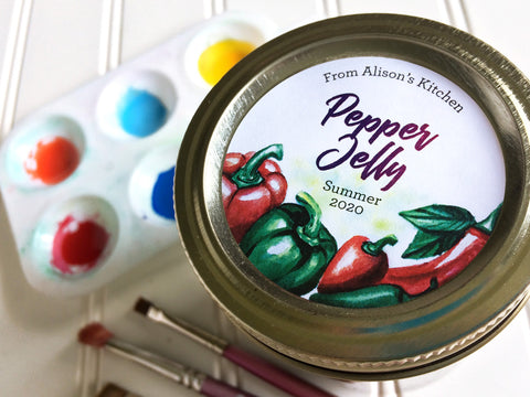 Custom Watercolor Pepper Canning Labels for jelly | CanningCrafts.com