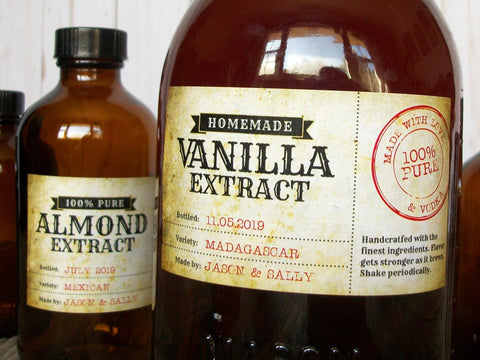 Vintage Almond & Vanilla Extract Rectangle Bottle Labels | CanningCrafts.com