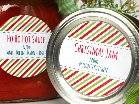Peppermint Striped Custom Christmas Canning Labels | CanningCrafts.com