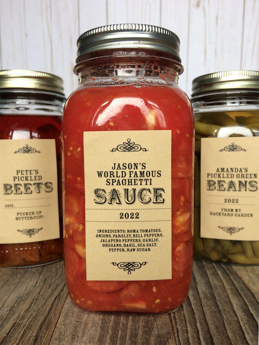 Custom Kraft Rectangle Spaghetti Sauce Canning Labels | CanningCrafts.com