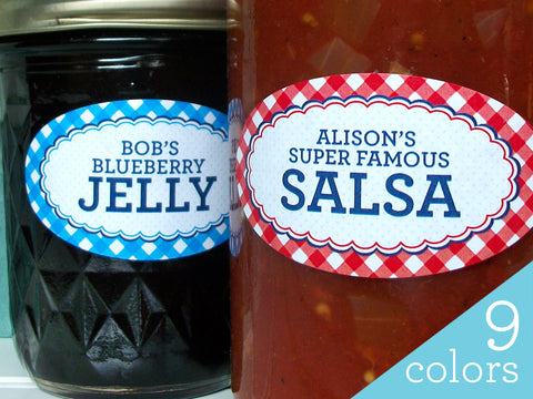 Custom Oval Farmer's Market Gingham Canning Labels | CanningCrafts.com