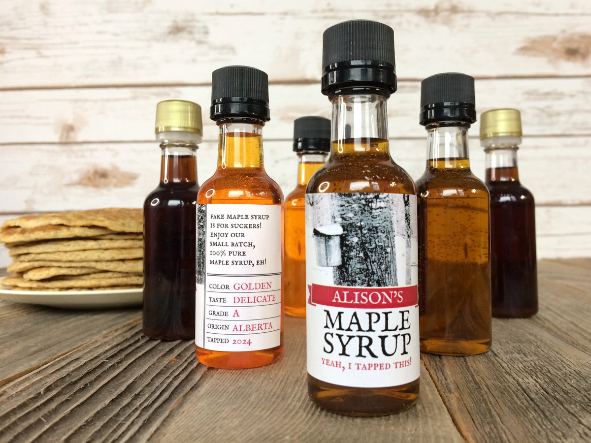 Custom Tree Tapping Rectangle Maple Syrup Labels for 50mL Nip Bottles | CanningCrafts.com