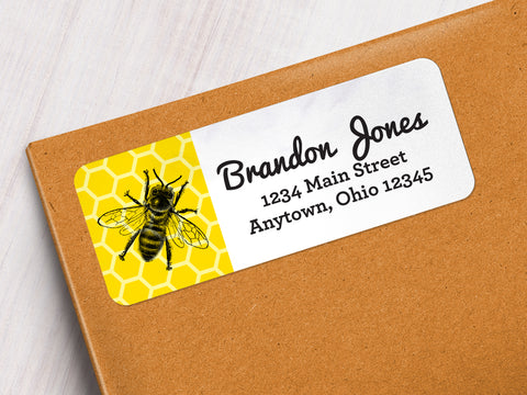 Custom Yellow Honey Bee Address Labels on an orange envelope | CanningCrafts.com