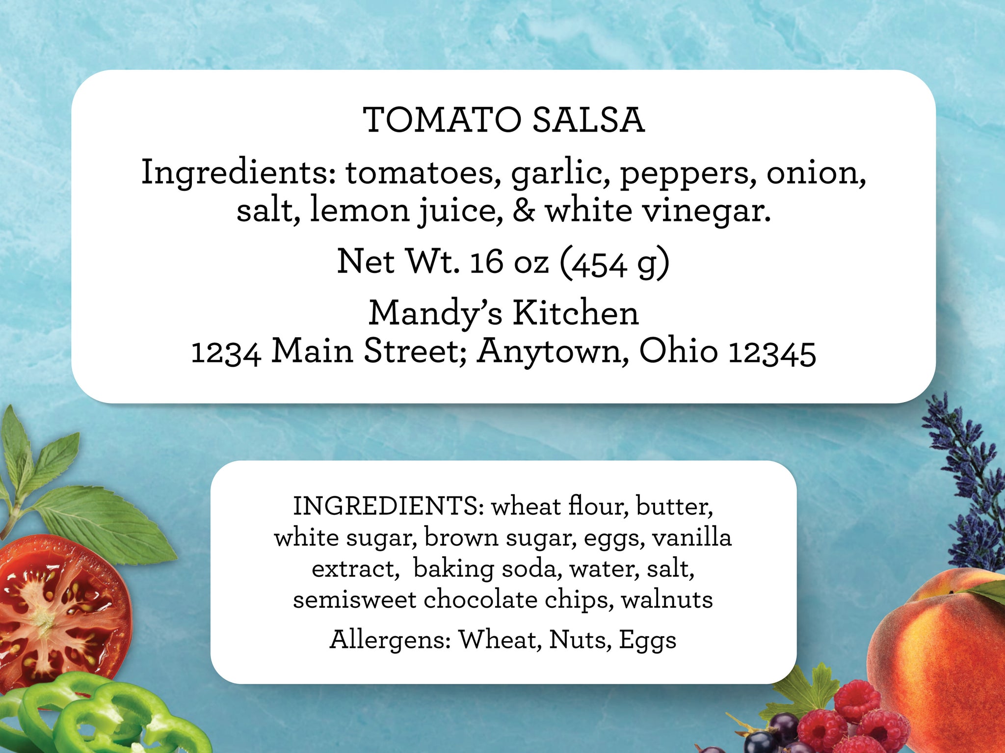 Rectangle Ingredient and Info Labels for canned jam, salsa, cookies ...