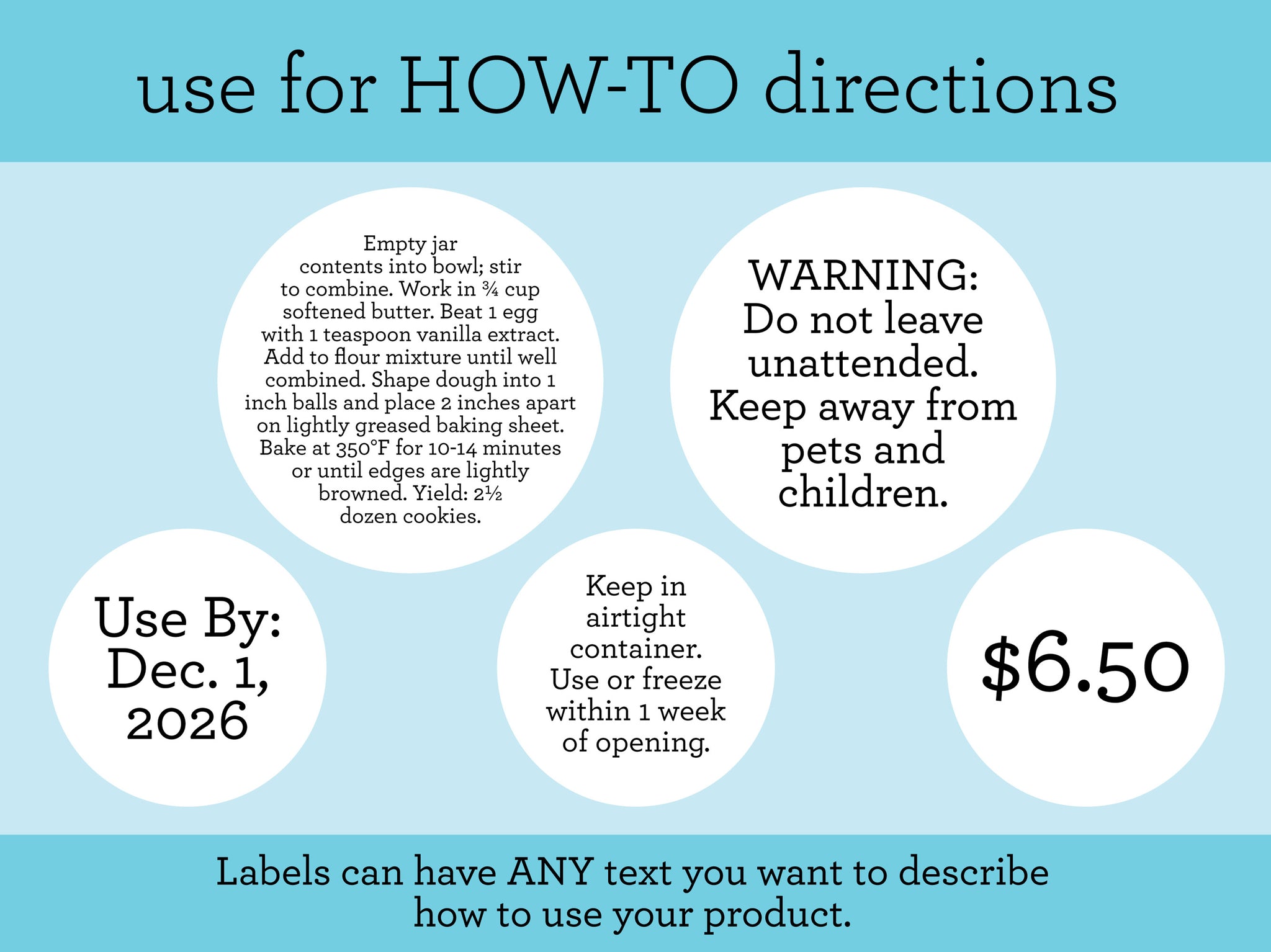 Statement Labels Round Ingredient and Info Labels for canned food, baked goods, legal ...