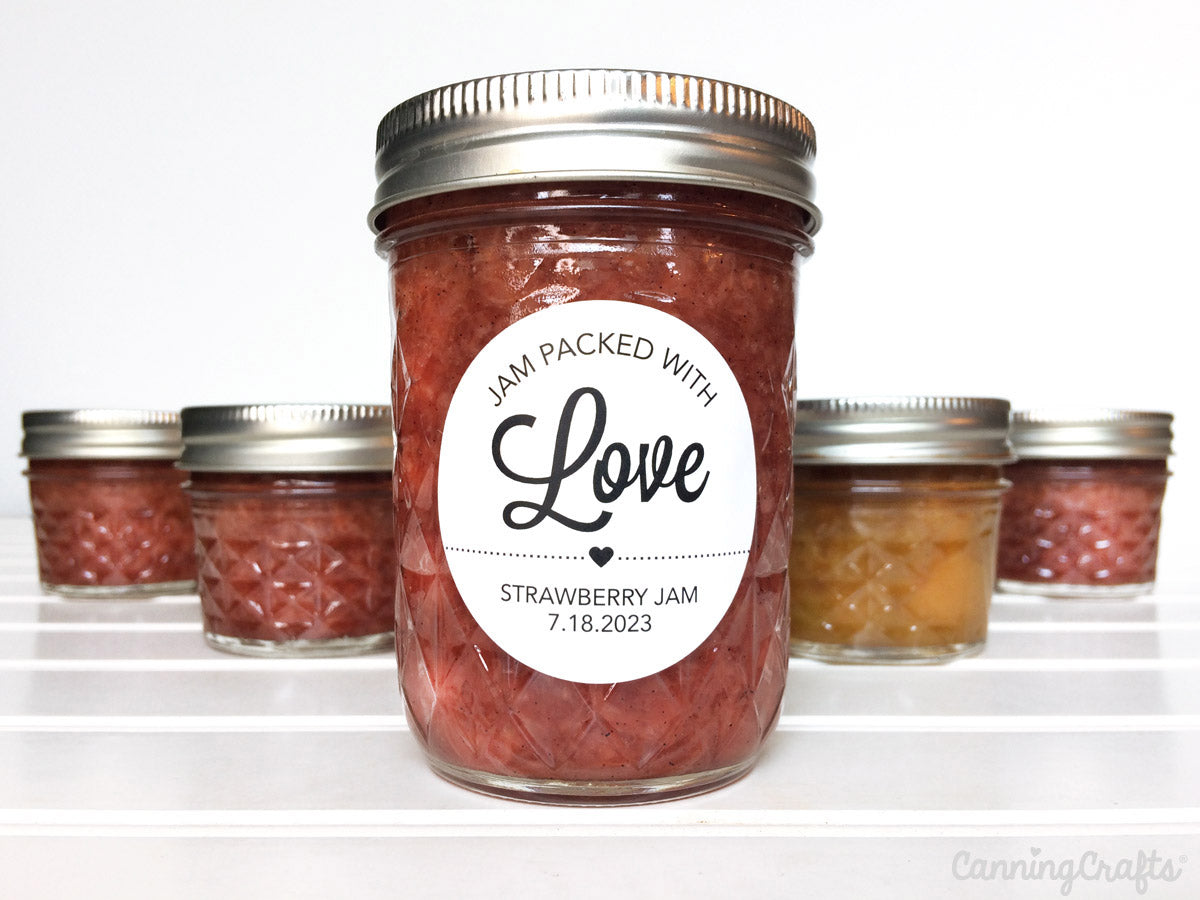 Modern Black & White Jam Packed with Love Wedding Canning Labels | CanningCrafts.com