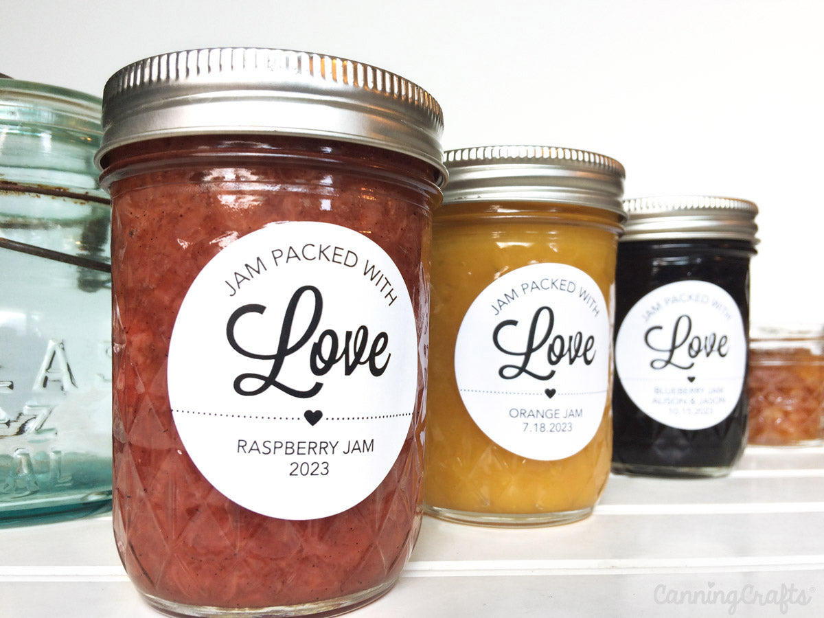 Modern Black & White Jam Packed with Love Wedding Mason Canning Jar Labels | CanningCrafts.com