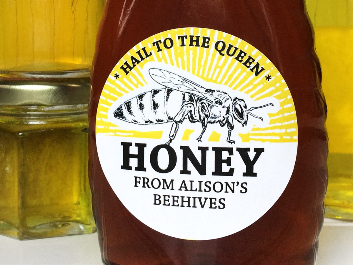 Custom Queen Bee Honey Labels for backyard beekeepers | CanningCrafts.com