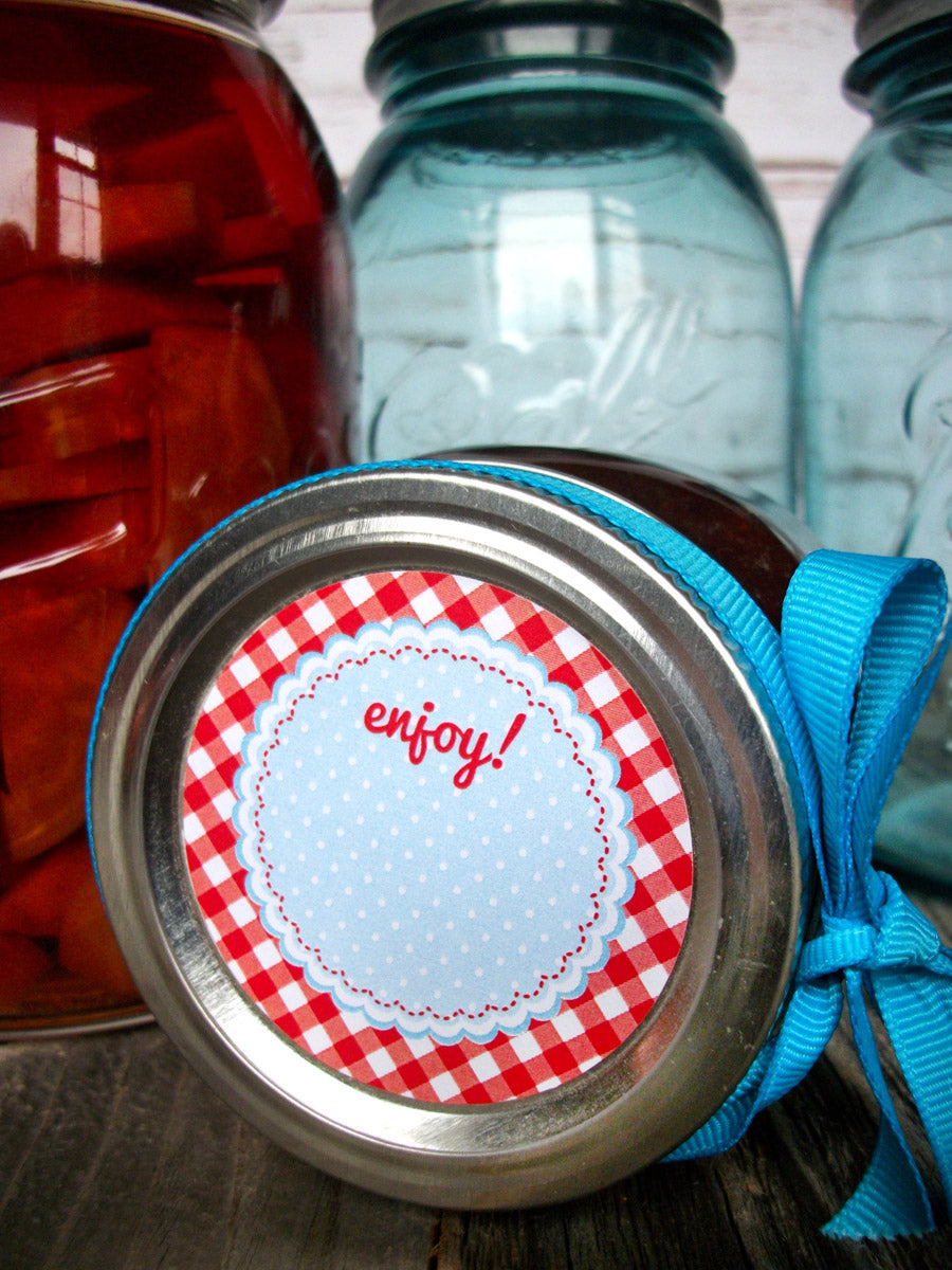 Cottage Chic Red & Blue Canning Jam Jar Labels | CanningCrafts.com