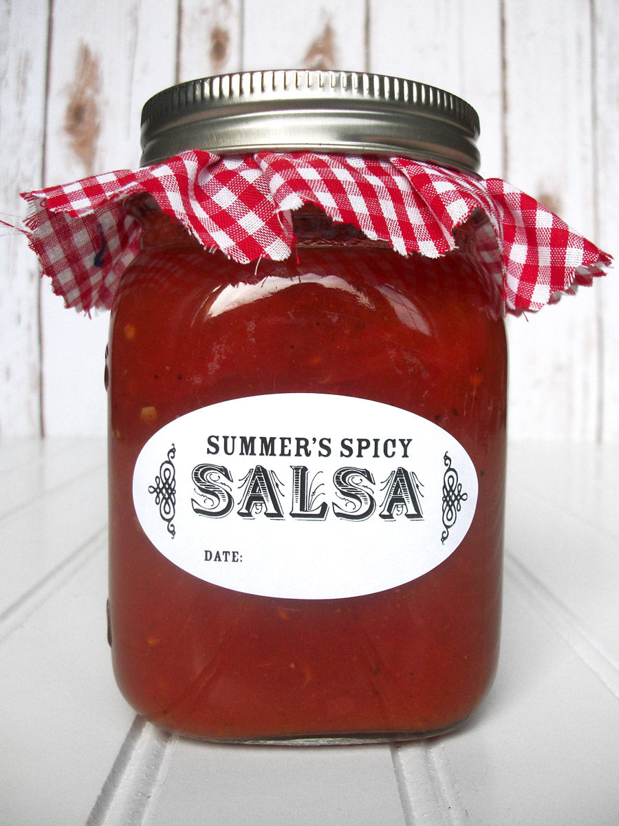Custom Salsa Labels Colorful Oval Custom Canning Labels for quilted jam jars – CanningCrafts