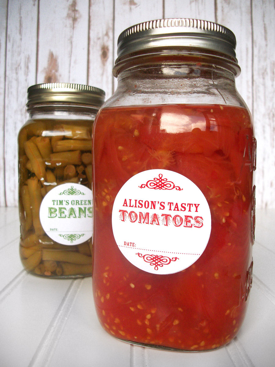 Custom Colorful Tomato and Green Beans Canning Jar Labels | CanningCrafts.com