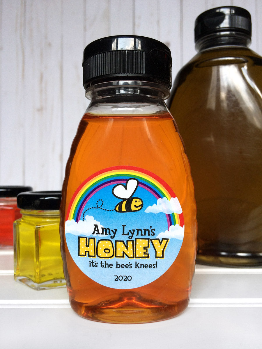 Custom Bee Happy Honey Bottle Labels for backyard beekeepers | CanningCrafts.com
