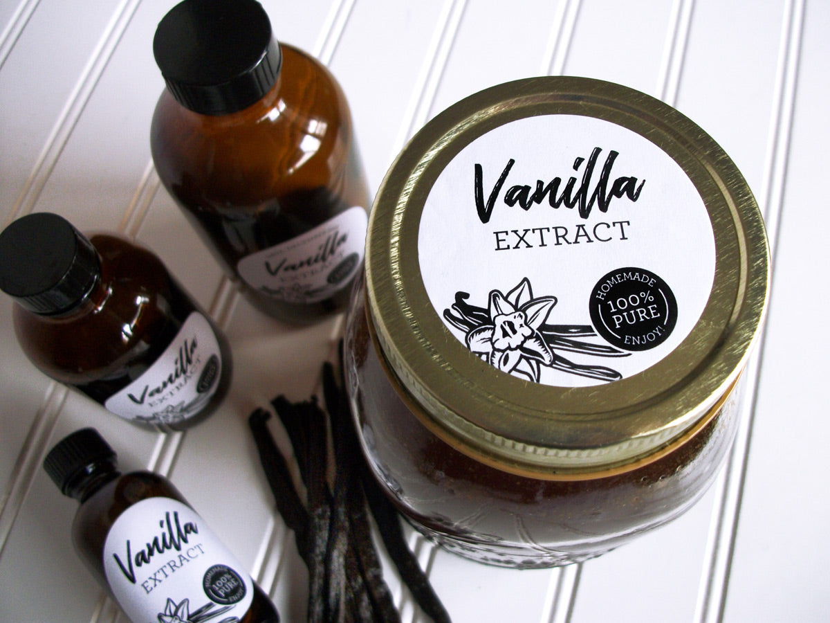 Round Black & White Vanilla Extract Labels | CanningCrafts.com