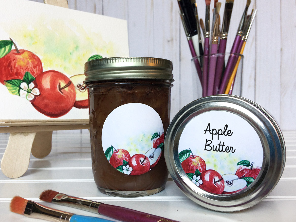 Watercolor Apple Canning Labels for applesauce or butter | CanningCrafts.com