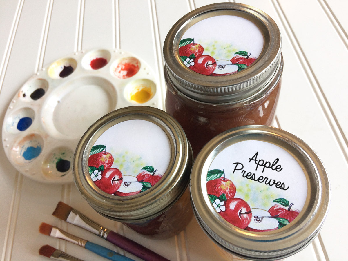 Watercolor Apple Mason Canning Jar Labels | CanningCrafts.com