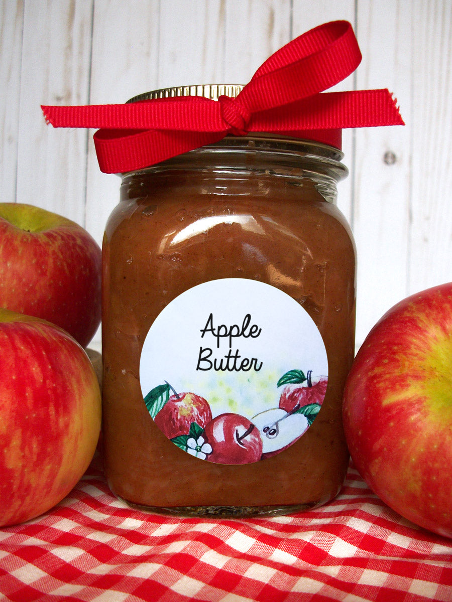 Watercolor Apple Canning Labels for home preserved apple butter  | CanningCrafts.com