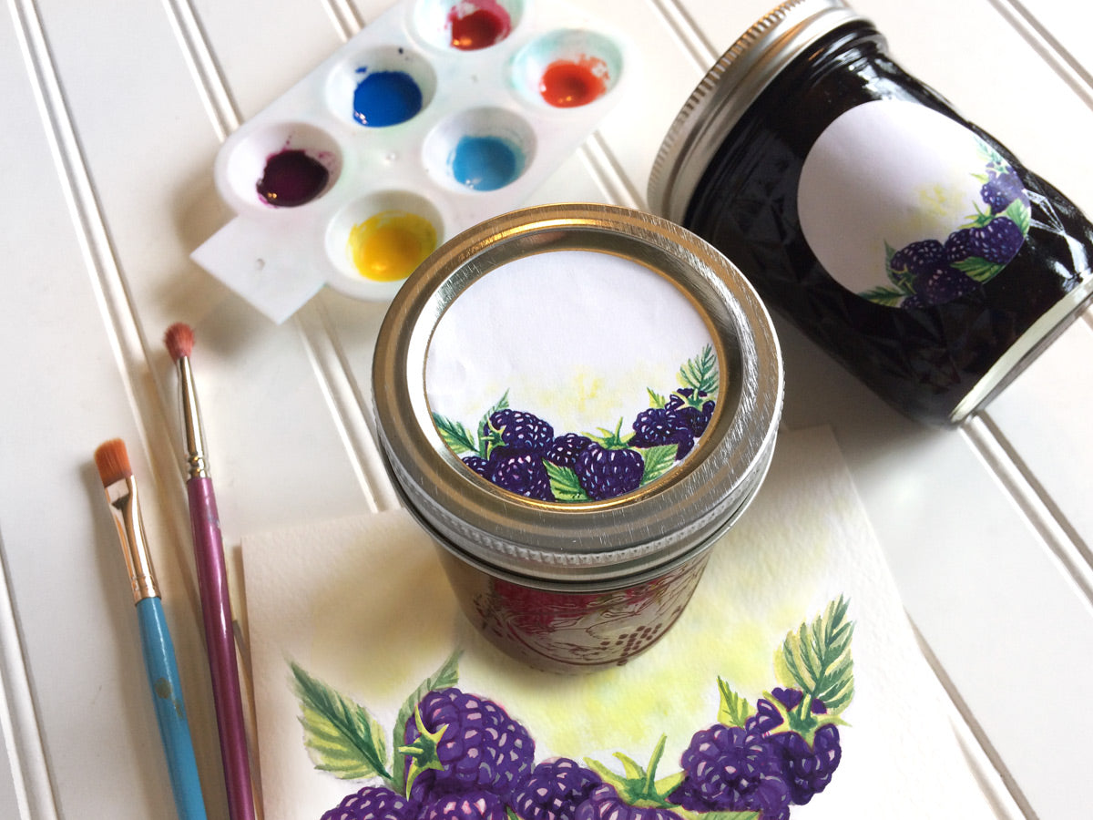 Watercolor Blackberry Mason Canning Jar Labels for jam, jelly, and preserves | CanningCrafts.com