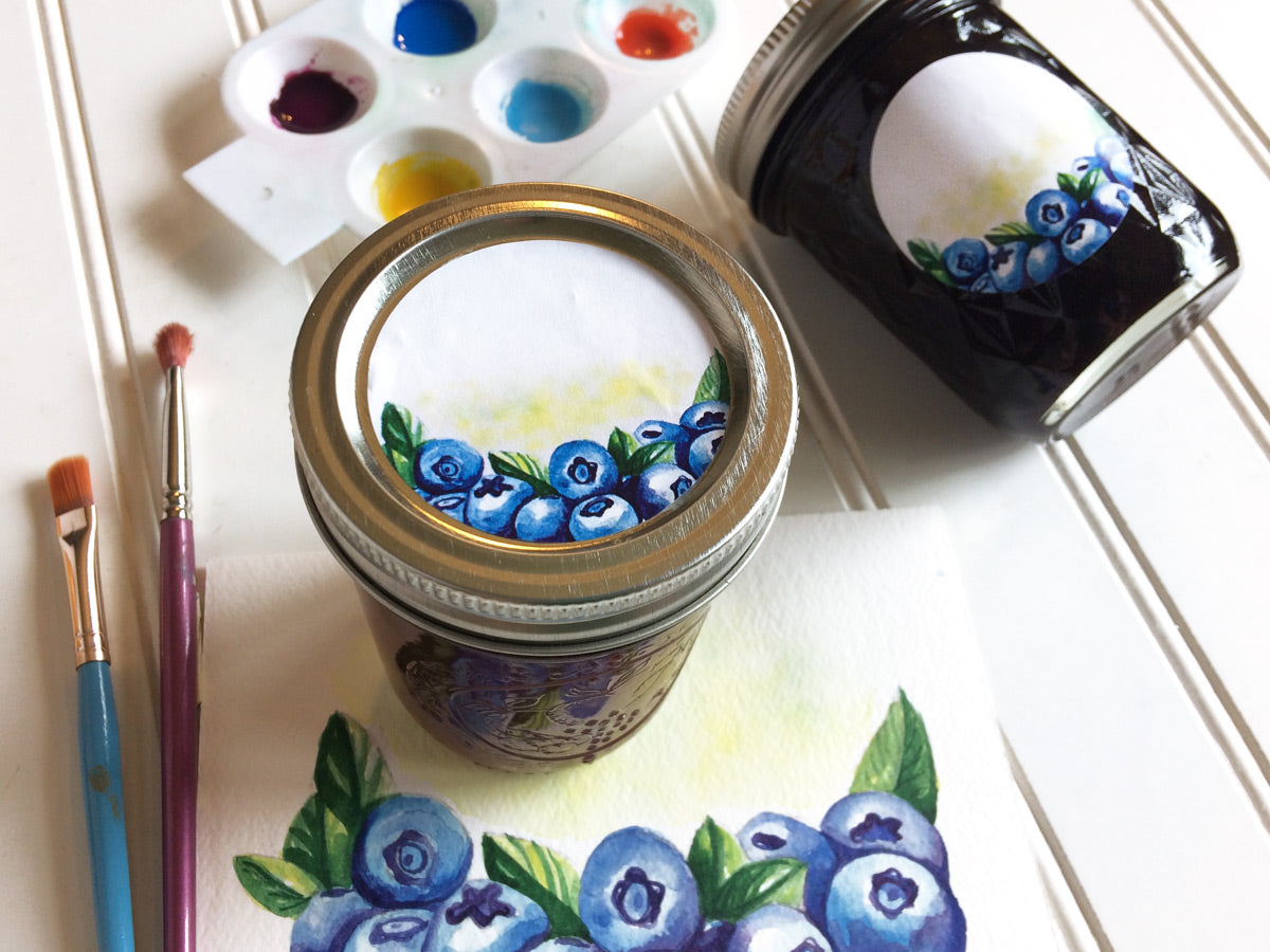 Watercolor Blueberry Jam Jar Labels for home preserved jelly and preserves | CanningCrafts.com