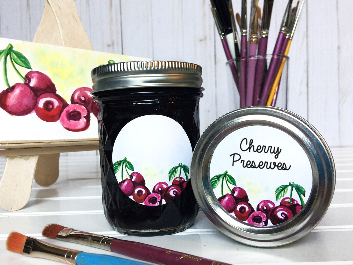 Watercolor Cherry Jam, Jelly, and Preserves Canning Labels | CanningCrafts.com