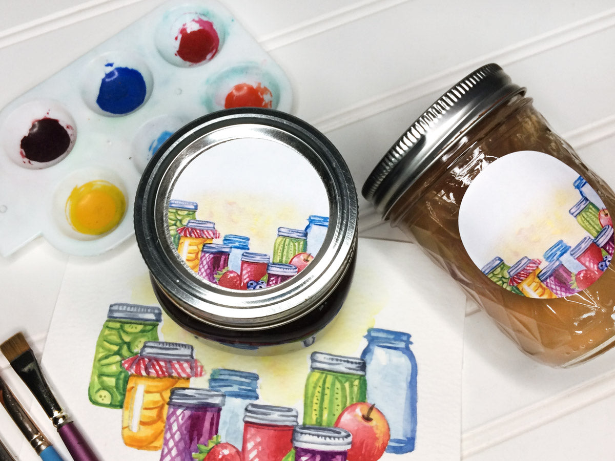 Watercolor Mason Jar Canning Labels for jam and jelly | CanningCrafts.com