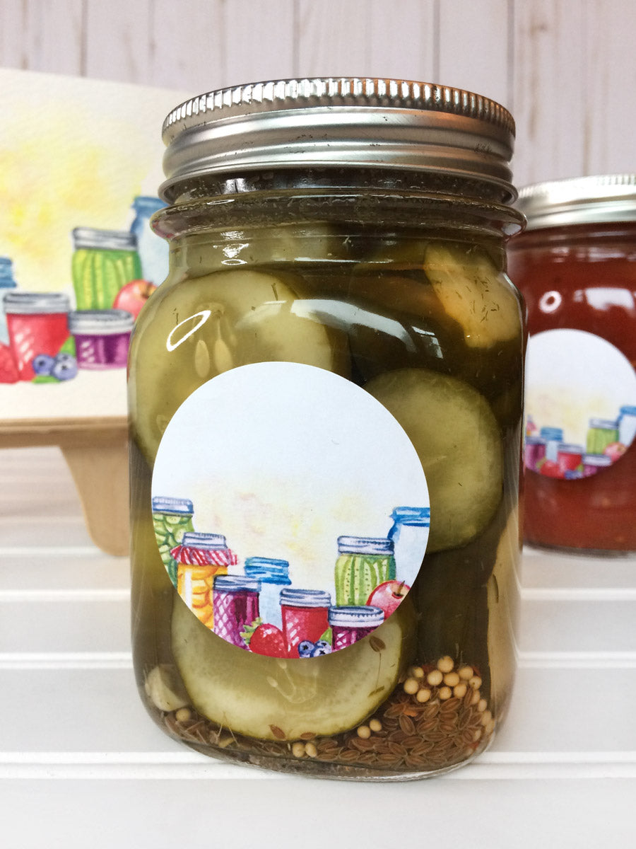 Watercolor Mason Jar Canning Labels for pickles | CanningCrafts.com