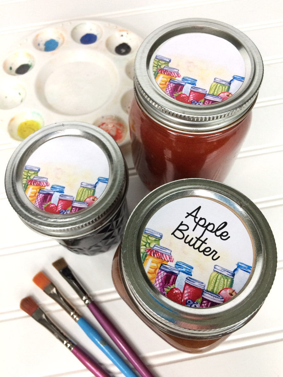Watercolor Mason Jar Canning Labels for fruit and vegetables  | CanningCrafts.com