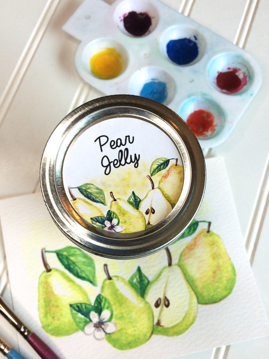 Blank Watercolor Pear Jelly Jar Canning Labels | CanningCrafts.com