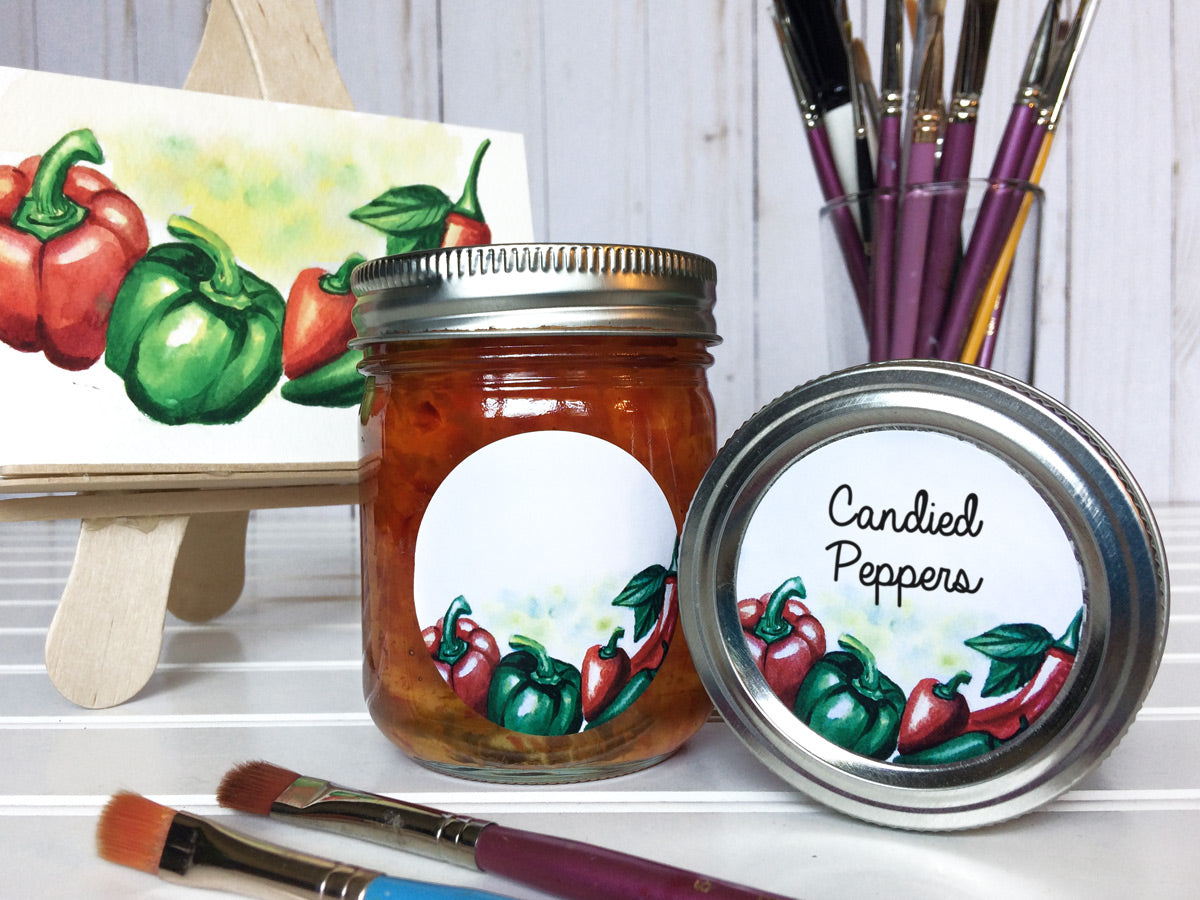 Watercolor Pepper Canning Labels for jelly, pickled and candied peppers | CanningCrafts.com