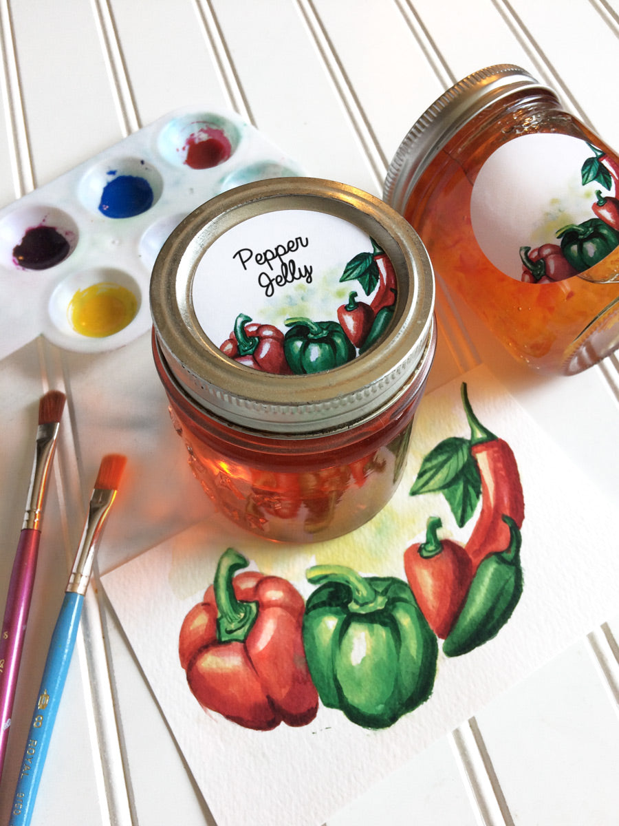 Watercolor Pepper Jelly Canning Labels  | CanningCrafts.com