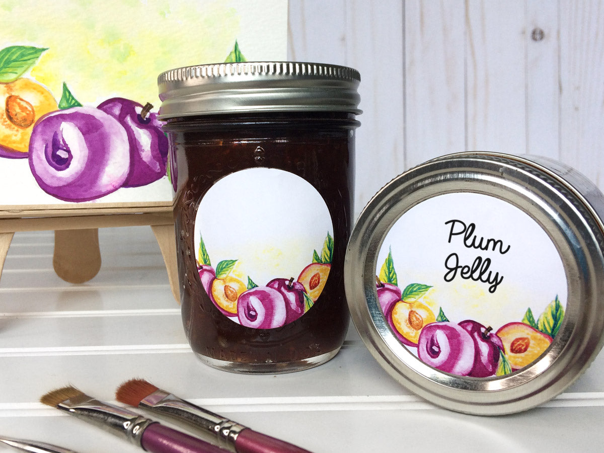Blank Watercolor Plum Jam and Jelly Canning Jar Labels | CanningCrafts.com