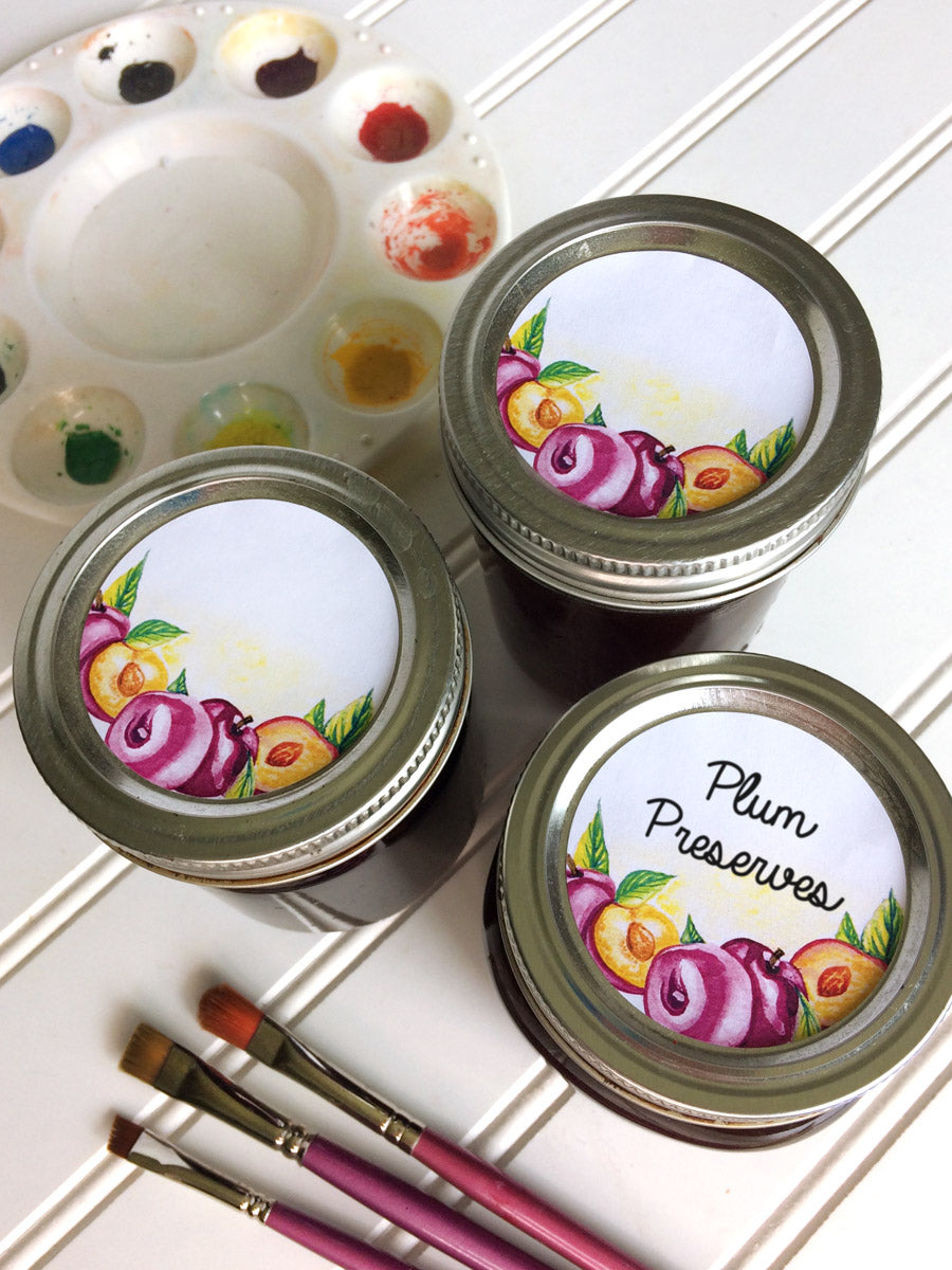 Blank Watercolor Plum Jam Jar Labels | CanningCrafts.com