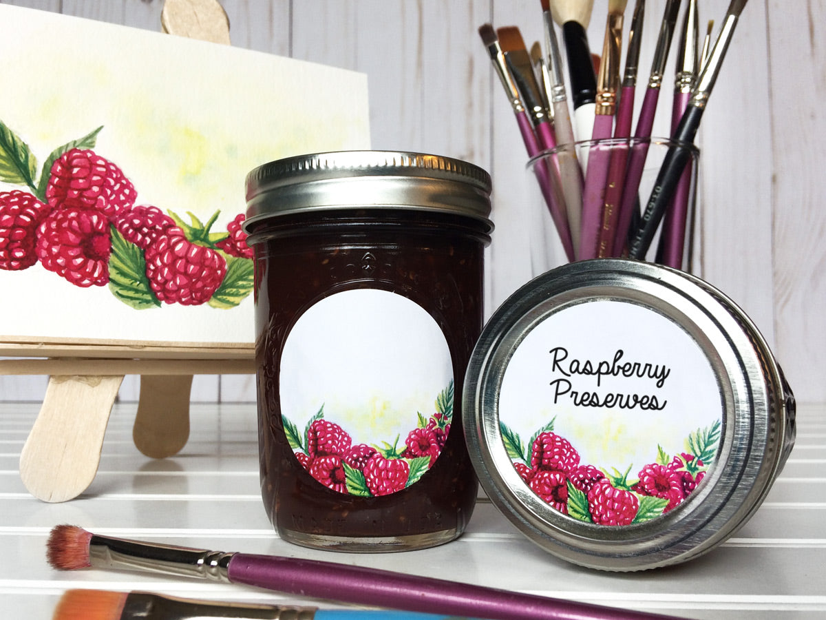 Oppy Label Raspberry Watercolor Raspberry Canning Labels, mason jar stickers for jam jelly ...