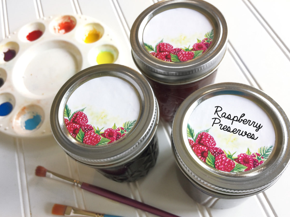 Watercolor Raspberry Mason Canning Jar Labels for jam, jelly, and preserves | CanningCrafts.com