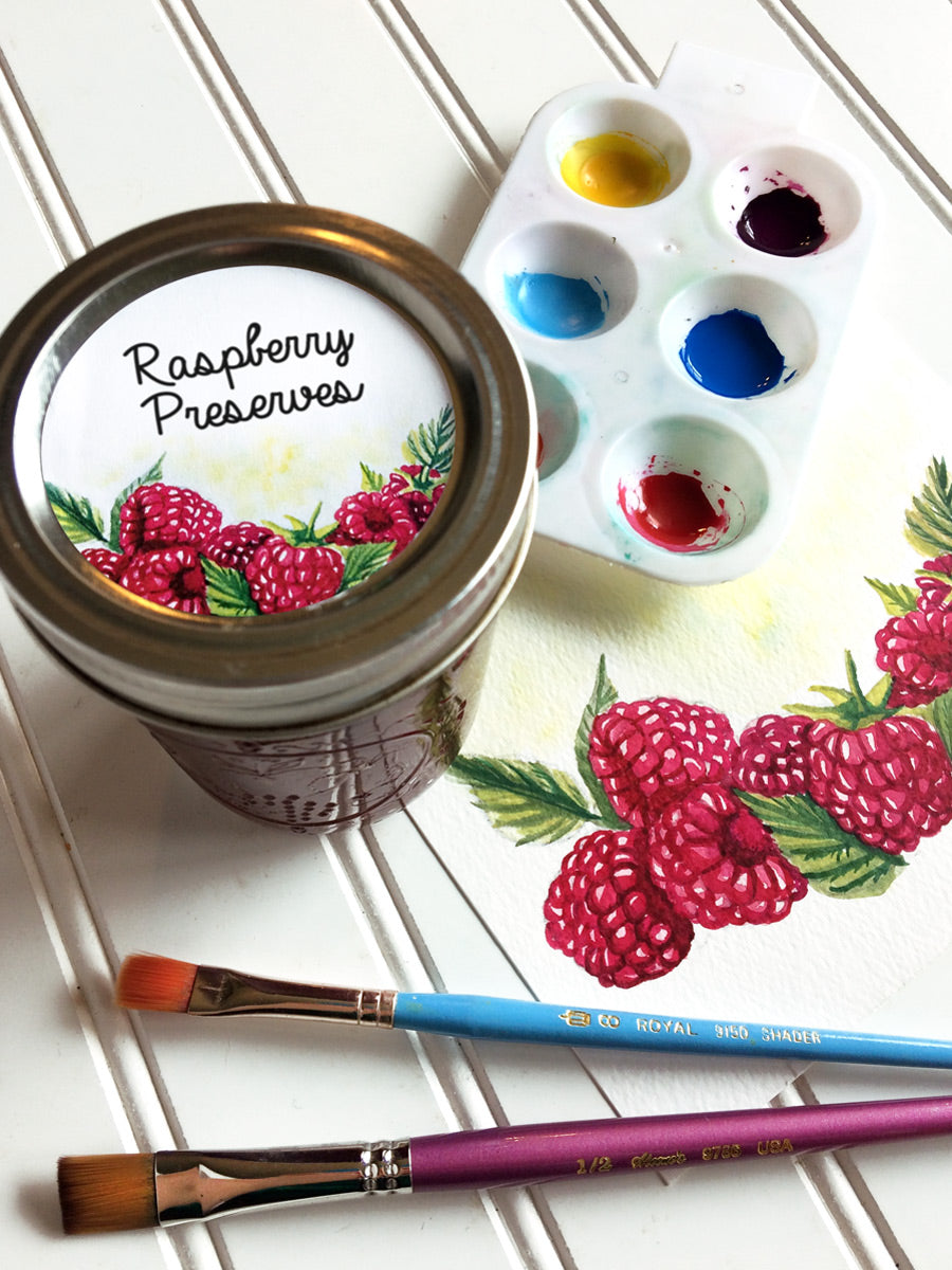 Raspberry Label Color Watercolor Raspberry Canning Labels, mason jar stickers for jam jelly ...