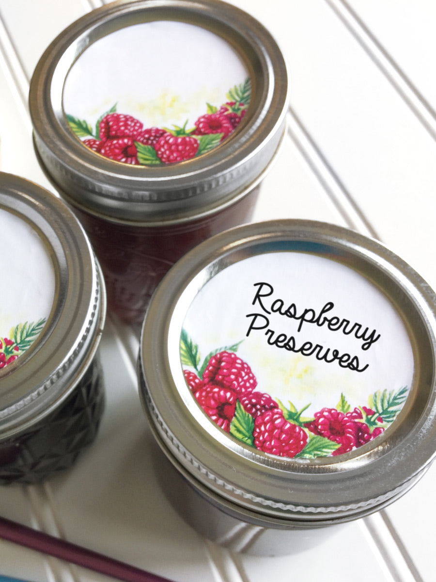 Watercolor Raspberry Canning Labels for jam, jelly, and preserves | CanningCrafts.com